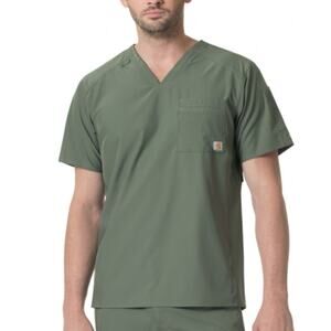 Carhartt Force Modern Fit Twill Chest Pocket Scrub Top Short Sleeve Green Mens S